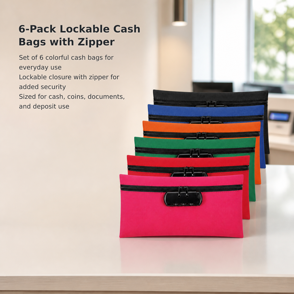 6-Pack Locking Zipper Money Bags – 27.94 × 14 cm